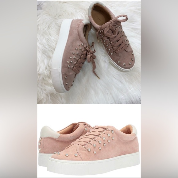 Joie Shoes - Women's Pink Suede Sneakers with Pearl Accents